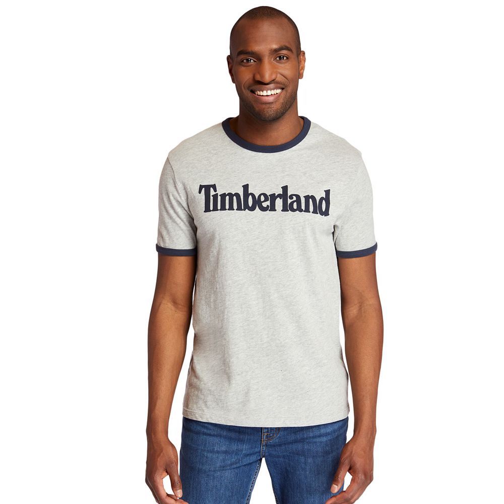 Timberland Mens T-Shirts TBL® Linear Logo Ringer - Grey - India RK9637018